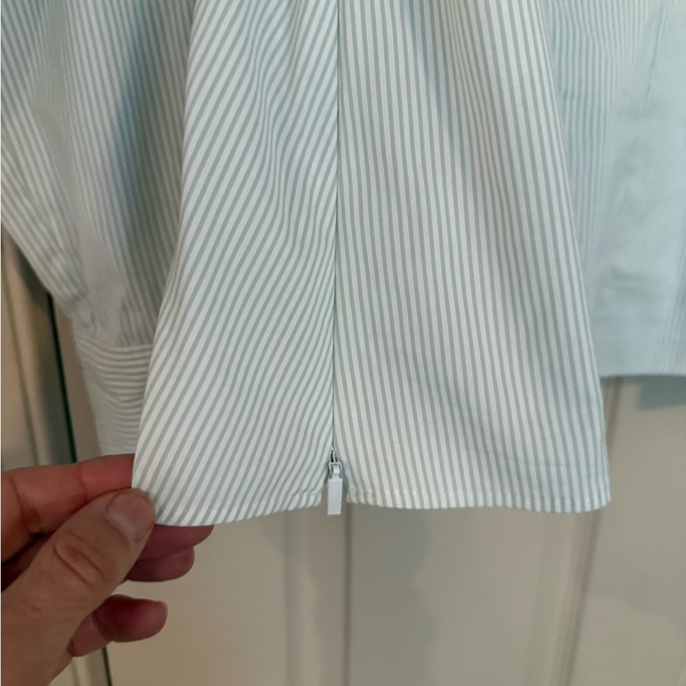 NWOT. Hugo Boss Light Blue Pinstripe Dress Shirt with side zippers - Picture 3 of 4